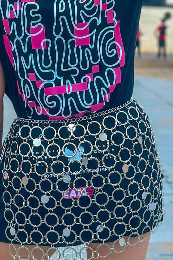 Sexy and Stylish Circular Rhinestone Patchwork Mini Skirt