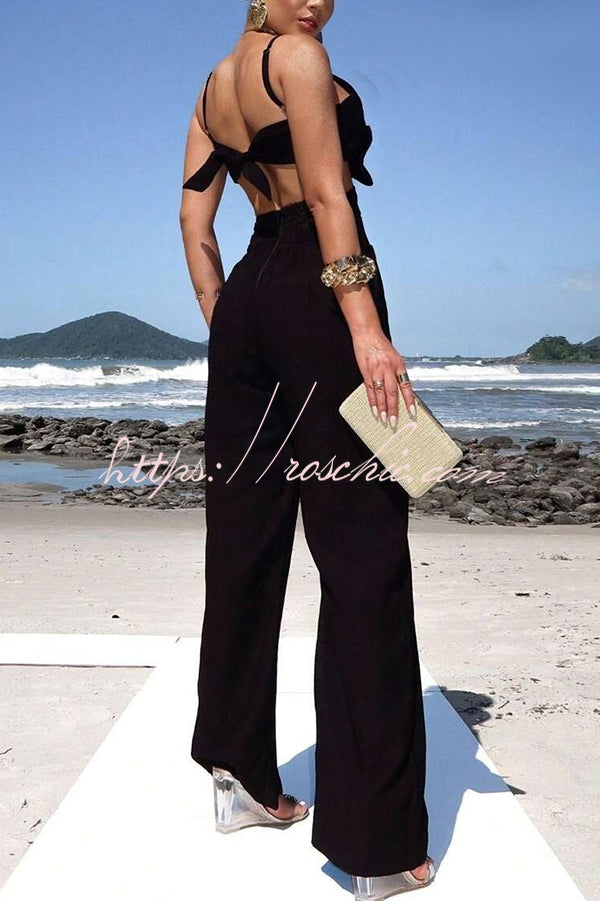 Three-dimensional Flower Accessories Hollow Pocket Jumpsuit