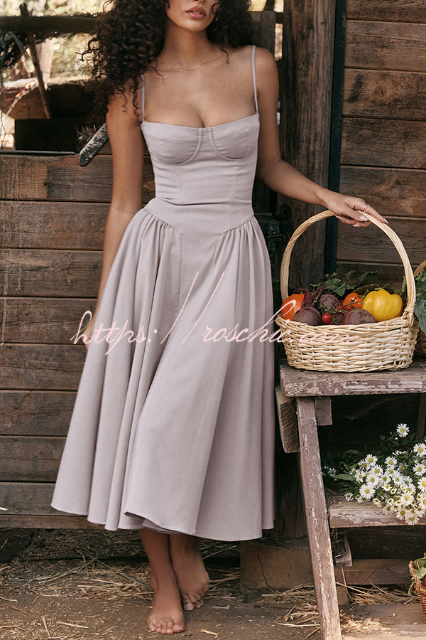 Solid Color Buttonless Bandeau Side Pocket Midi Dress