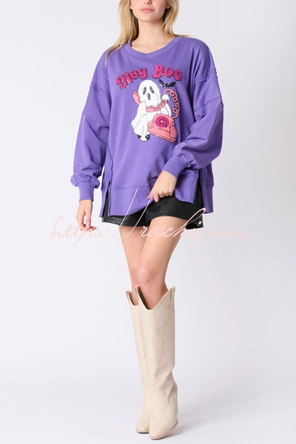 Halloween Cartoon Ghost Sequin Loose Casual Sweatshirt