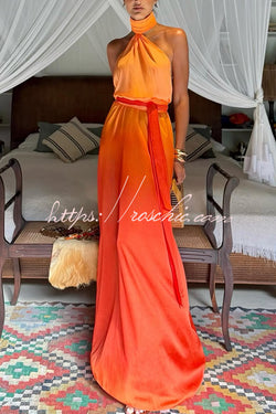 Chase The Sun Gradient Print High Neck Backless Tie-up Maxi Dress roschic Chase The Sun Gradient Print High Neck Backless Tie-up Maxi Dress roschic