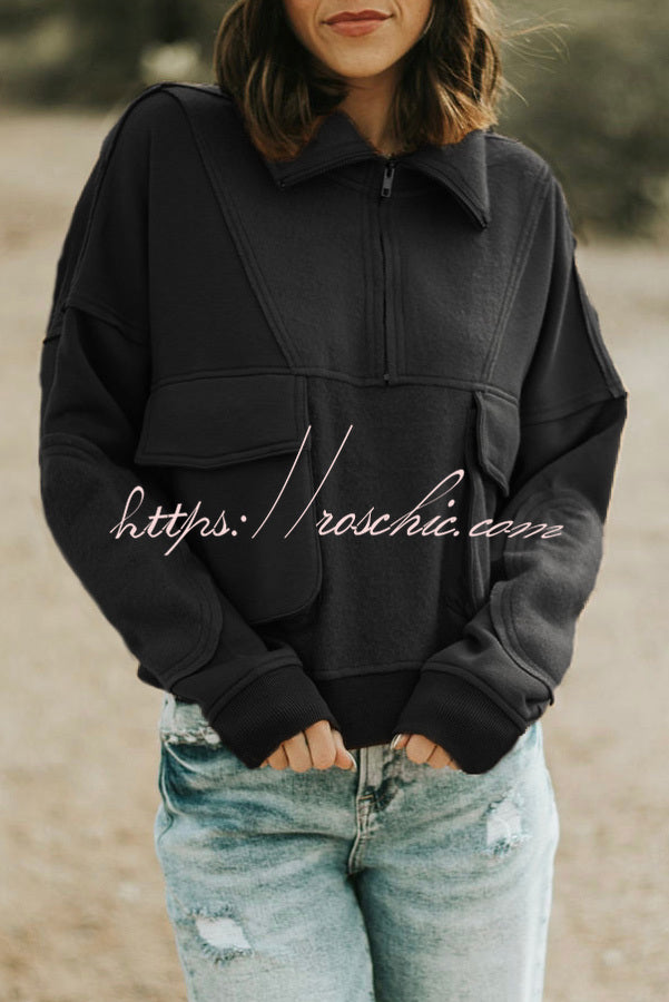 Pocket Zip Pullover Long Sleeve Sweatshirt