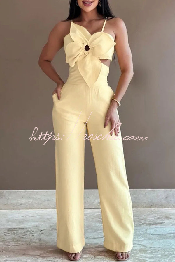 Three-dimensional Flower Accessories Hollow Pocket Jumpsuit