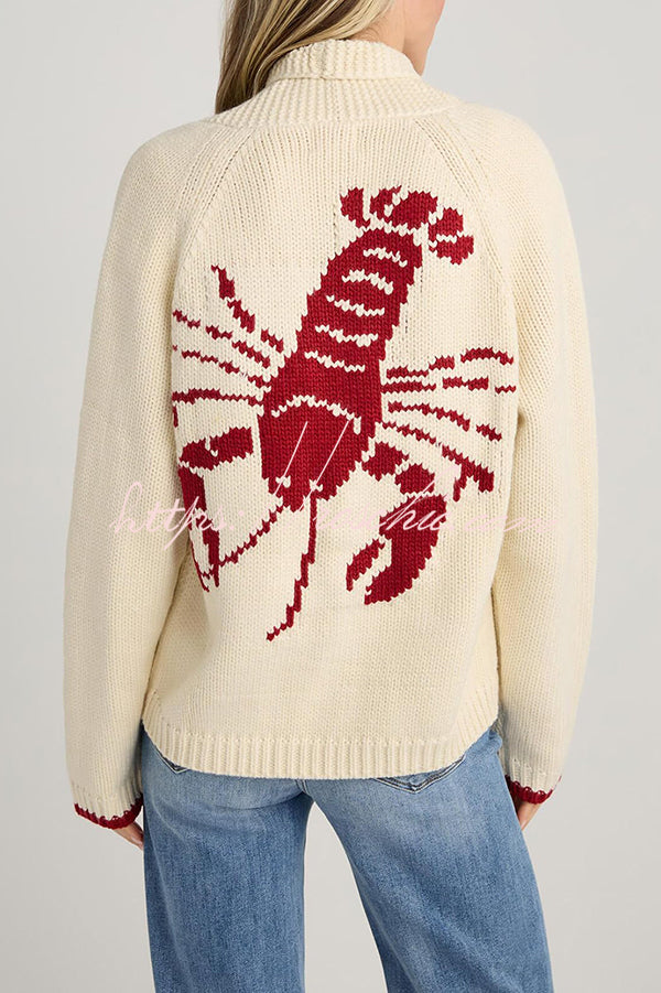 Fashion Lobster Pattern Casual Long Sleeve Knit Cardigan