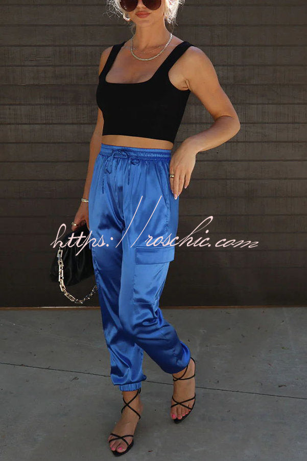 Something Great Satin Pocketed Elastic Waist Cargo Pants