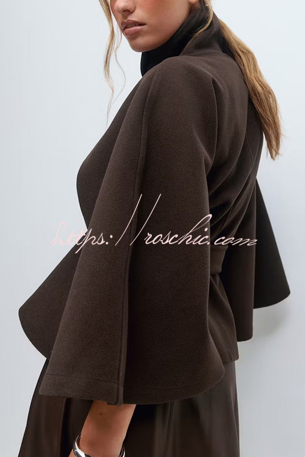 Fashionable Stand Collar Button Waist Tie Loose Cape
