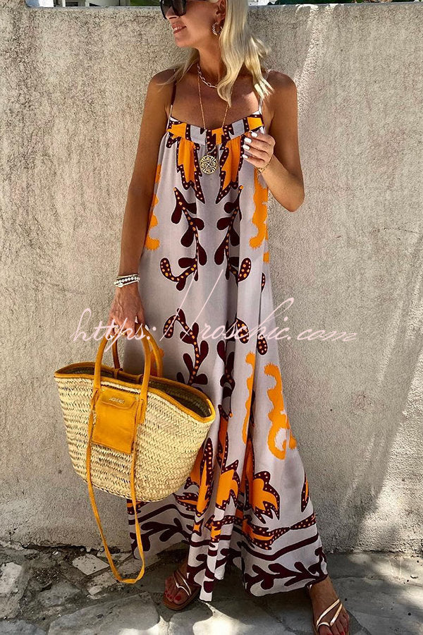 Sunday��s Color Palette Ethnic Printed Loose Cami Maxi Dress