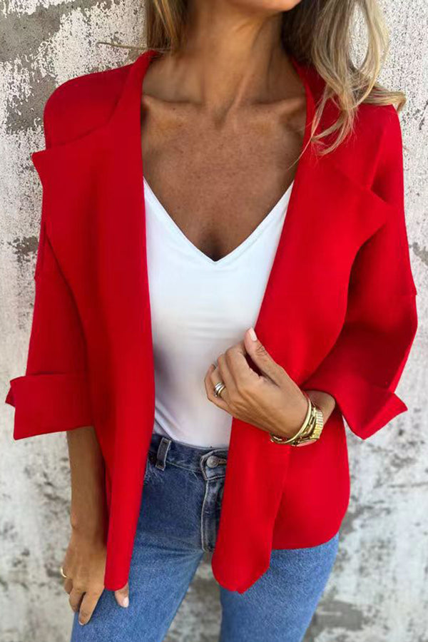 Solid Color Casual Lapel Faux Suede Cardigan Jacket