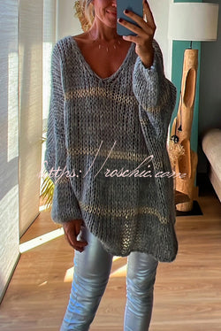 Autumn Brunch Knit Striped Colorblock Loose Pullover Sweater