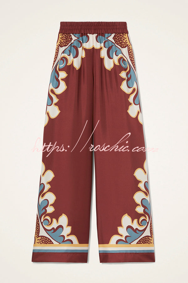 Bohemian Dreams Unique Print Elastic Waist Pocket Wide Leg Pants
