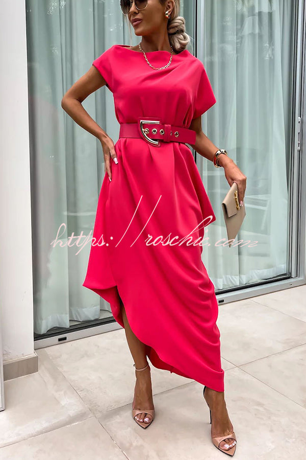 Extraordinary Cut Asymmetrical Short Sleeve  Loose Midi Dress