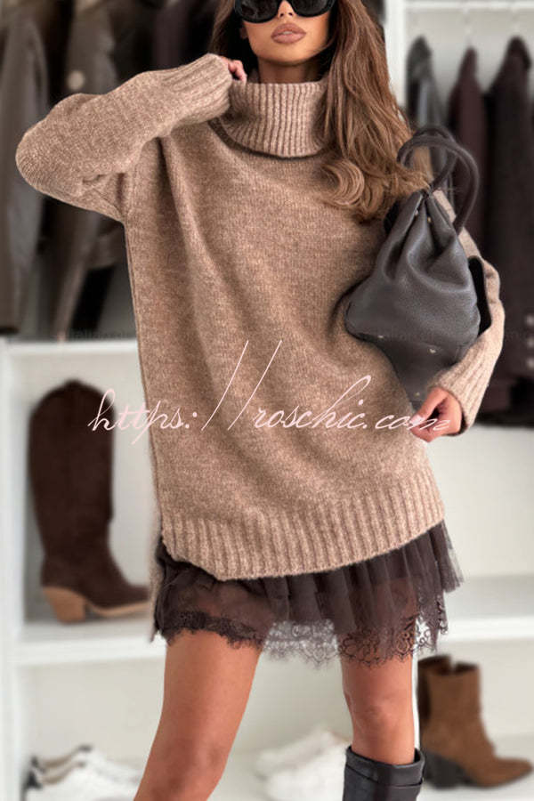 Breezy City Knit Turtleneck Long Sleeve Relaxed Sweater (Shipped Within 24 Hours)