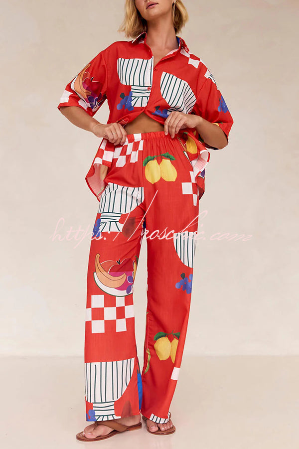 Unique Printed Casual Shirt and Elastic Waist Pants Set