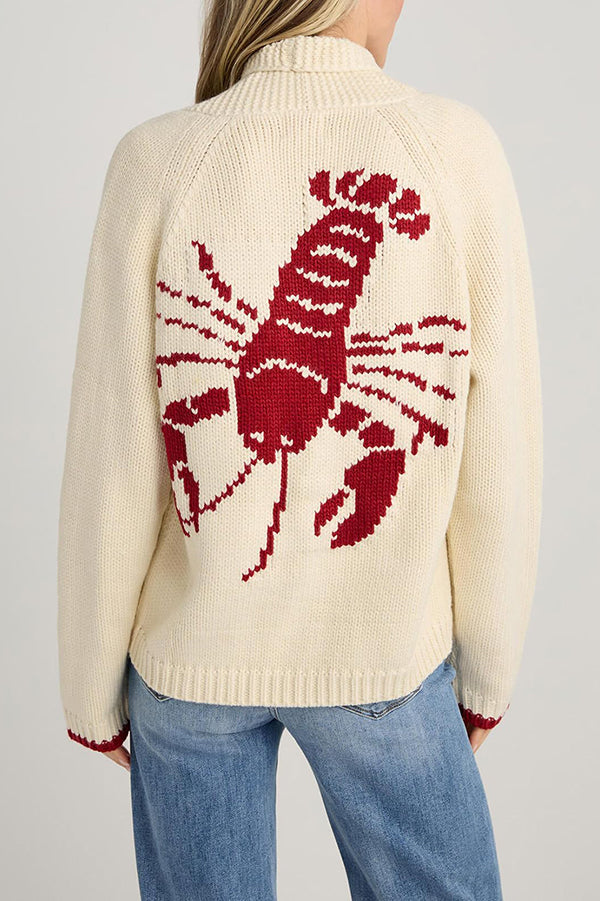 Fashion Lobster Pattern Casual Long Sleeve Knit Cardigan