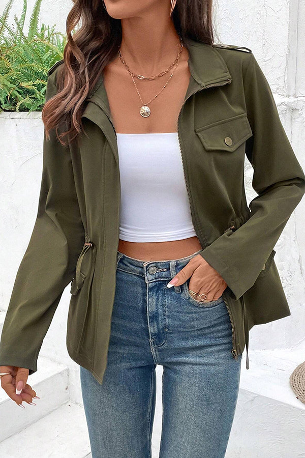 Fashion Long Sleeve Pocket Casual Zipper Jacket