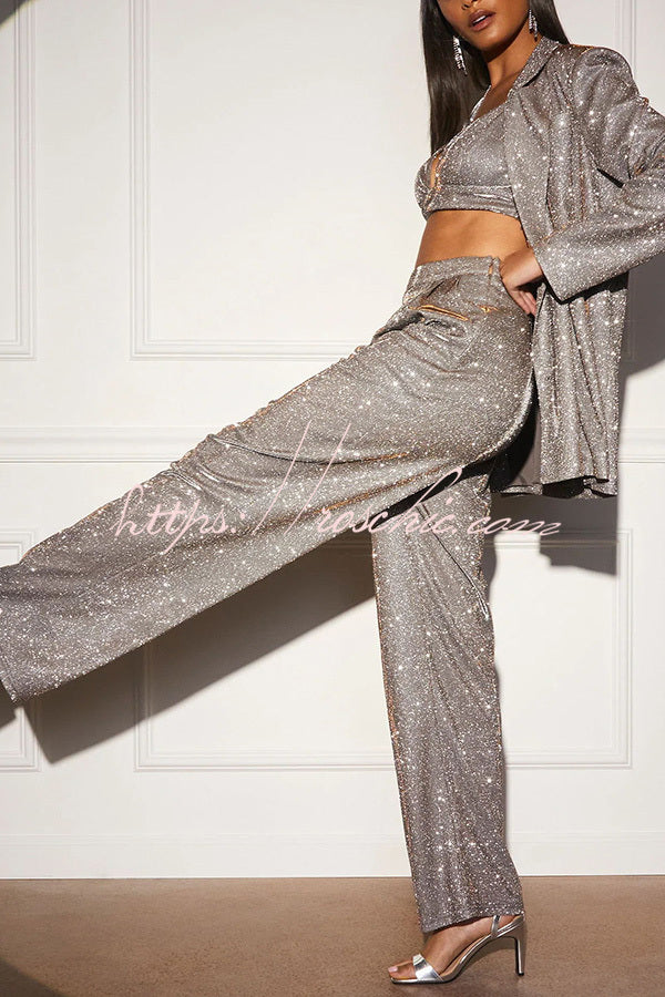 Jordyn Metallic Hidden Zip Button Pocket Pants