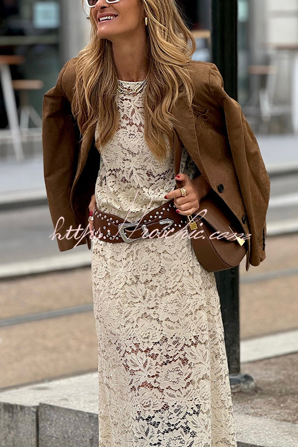 Hippie Elegance Lace Long Sleeve Crewneck Maxi Dress