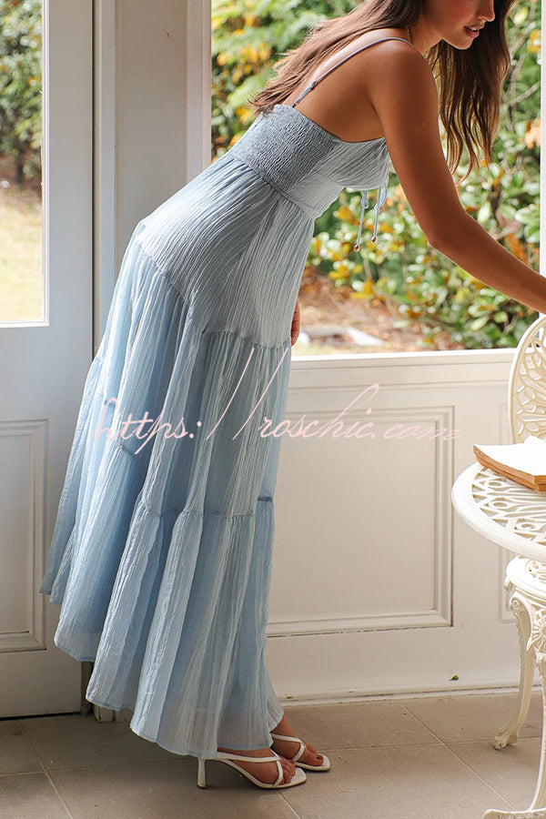 Solid Color Sleeveless Suspender Pleated Back Maxi Dress