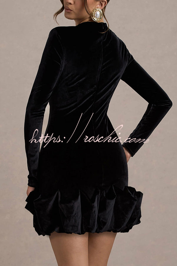 Solid Color Velvet Slim-fit Long-sleeved Mini Dress