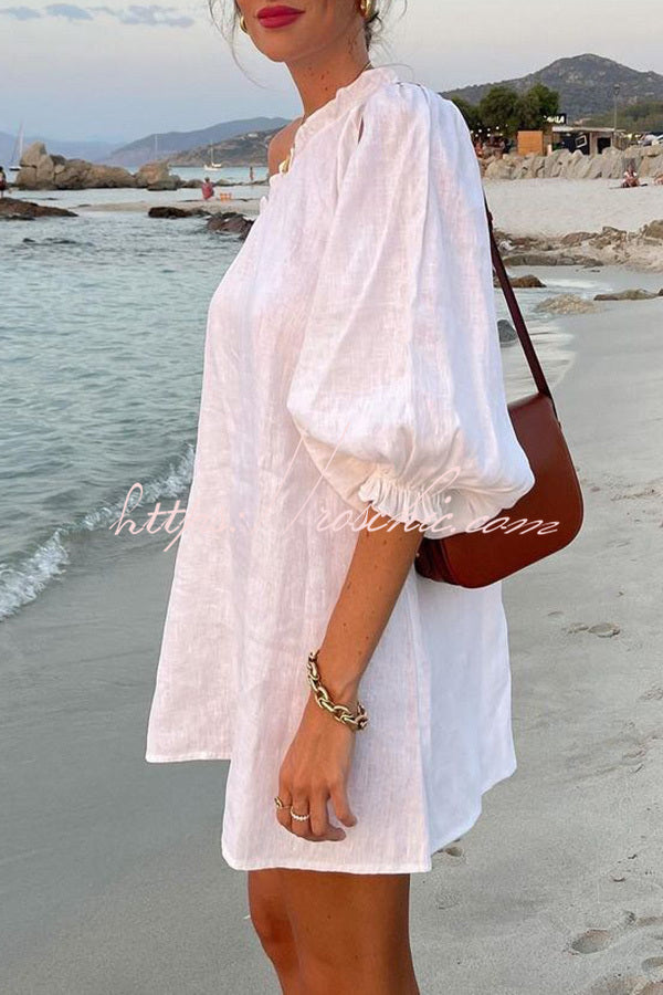 A Moment for Beach Linen Blend One Shoulder Loose Mini Dress