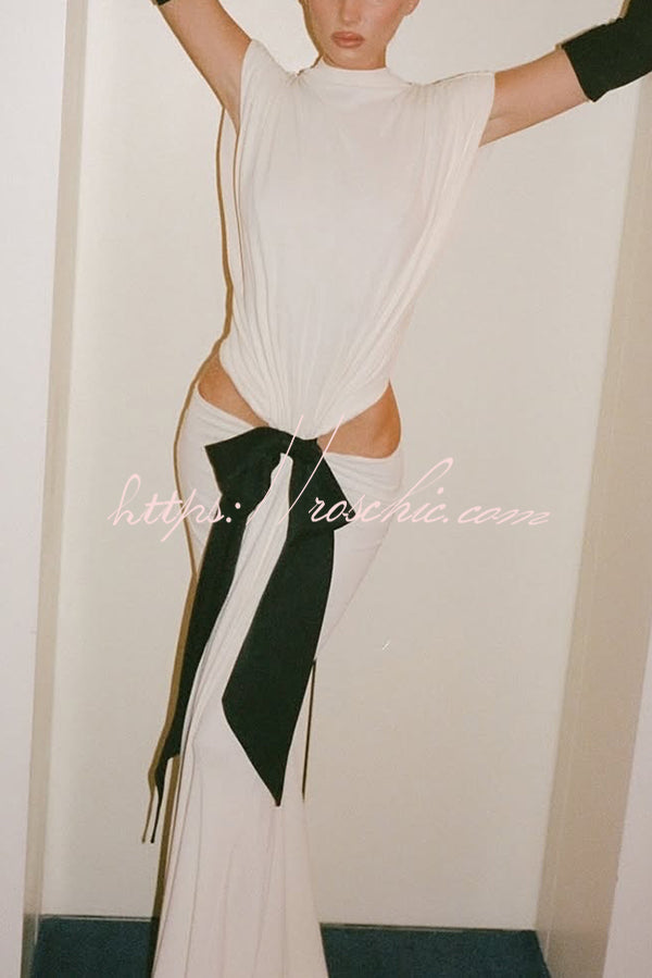 Sexy Open Back Bow Embellished Elegant Fishtail Maxi Dress