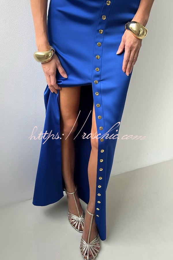 Solid Color Casual Sleeveless Crop Top and Elegant Button-down Maxi Skirt Set