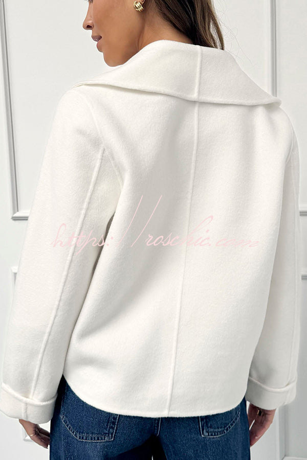 Comfortable Season Shawl Collar Open-front Long Sleeve Flap Pockets Crop Coat