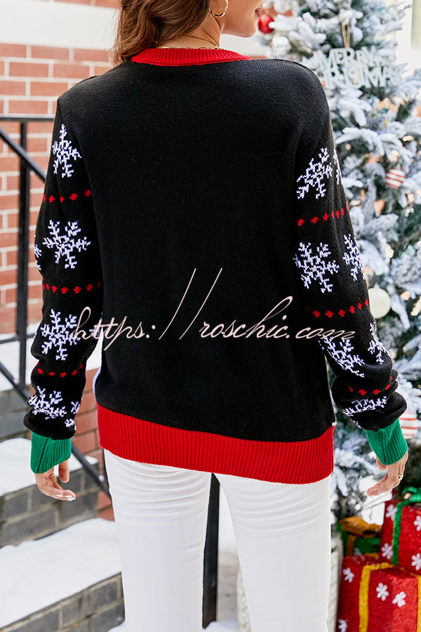 Christmas Print Crew Neck Long Sleeve Sweater