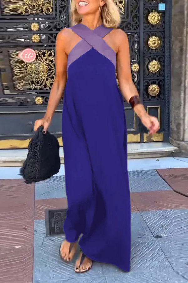 chinese dress ladies Stylish Crossover Backless Sleeveless Loose Maxi Dress – roschic