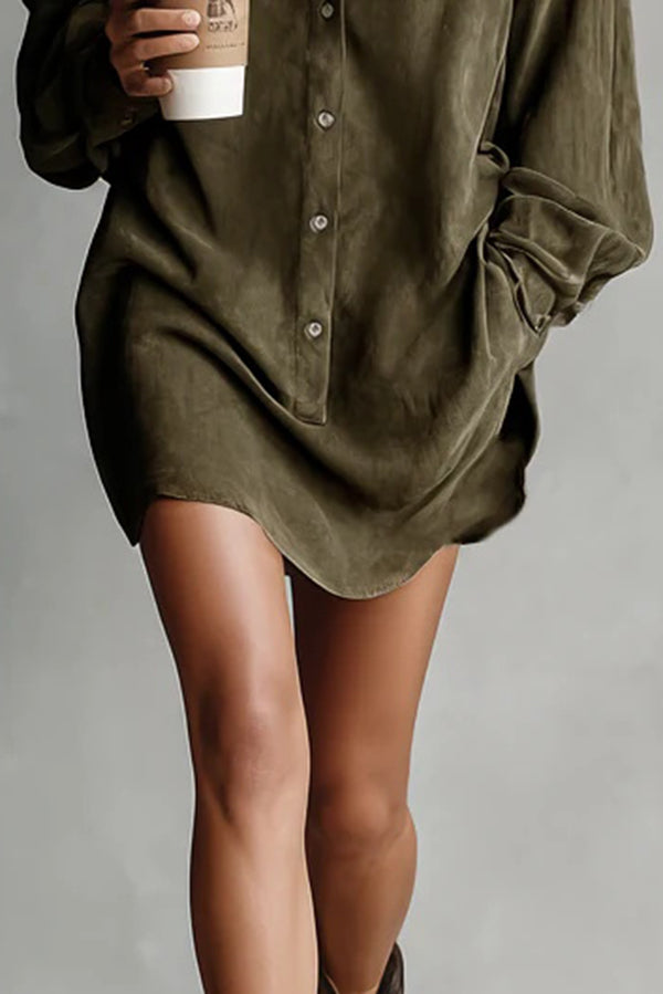 Fashionable Loose-fitting Long-sleeved Shirt-style Retro Mini Dress