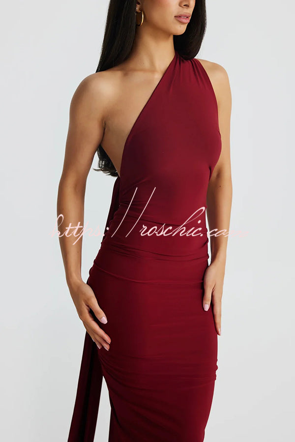 Sexy Backless Pleated Slim Solid Color Sleeveless Elegant Maxi Dress