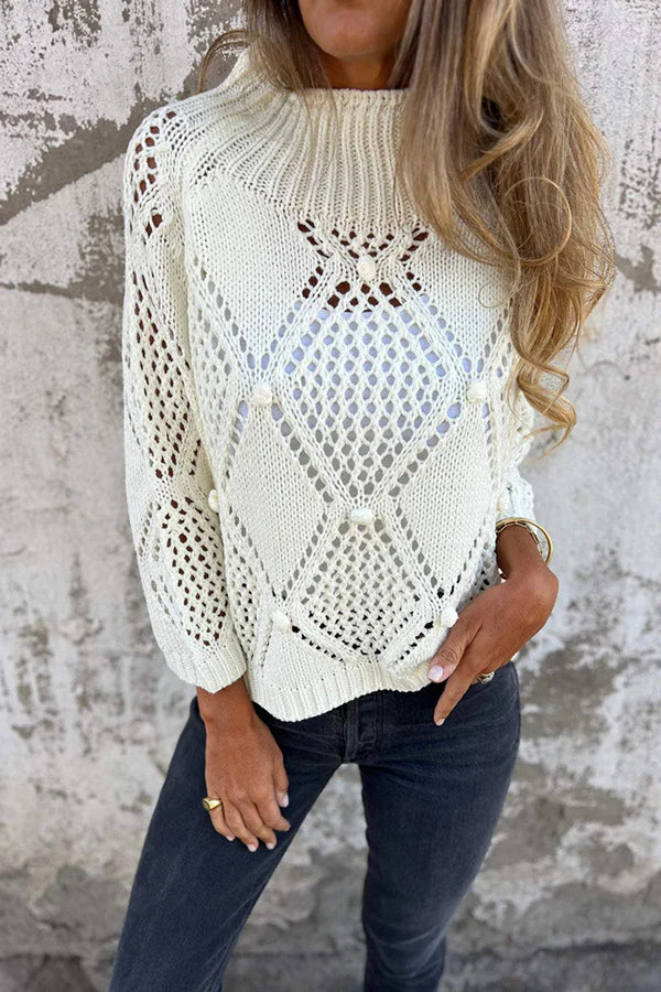 Solid Color Hollow Round Neck Casual Loose Knitted Sweater