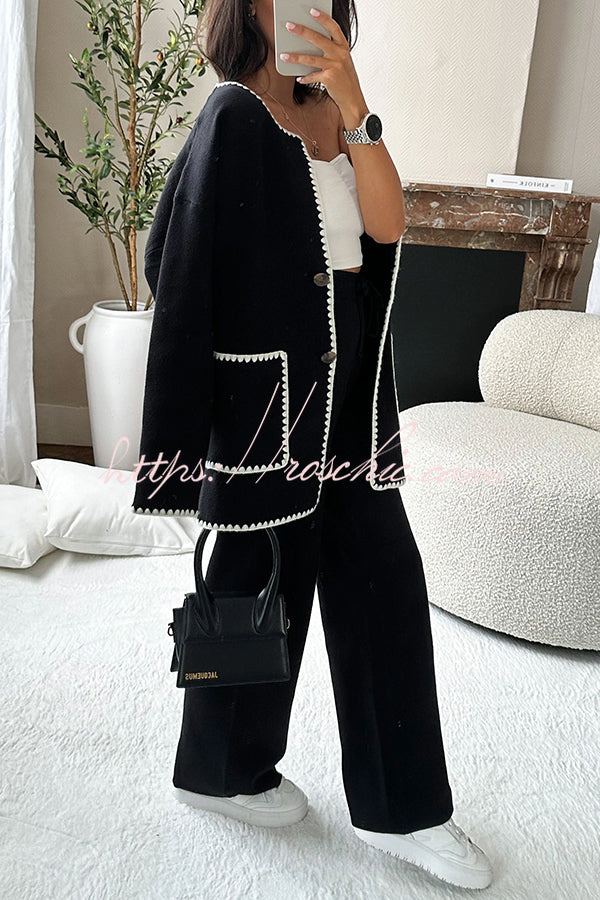 Marena Knit Drawstring Elastic Waist Wide Leg Pants