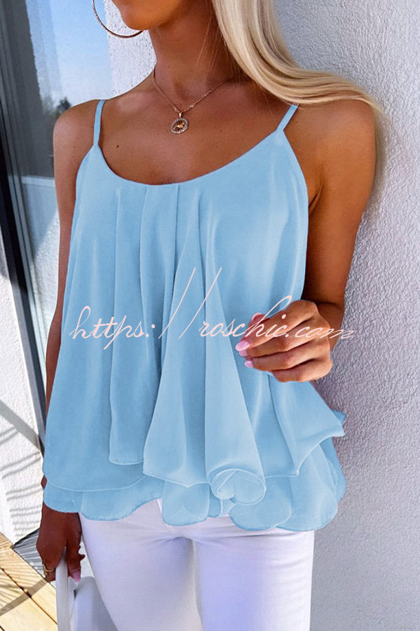 Romance Factor Ruffle Hem Flowy Cami Top