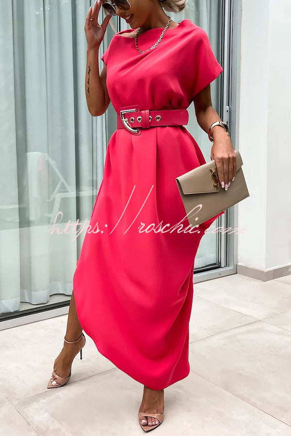 Extraordinary Cut Asymmetrical Short Sleeve  Loose Midi Dress