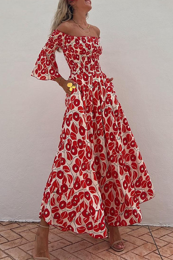 floral smocked off the shoulder dress Smocked Off-Shoulder Dress in Floral