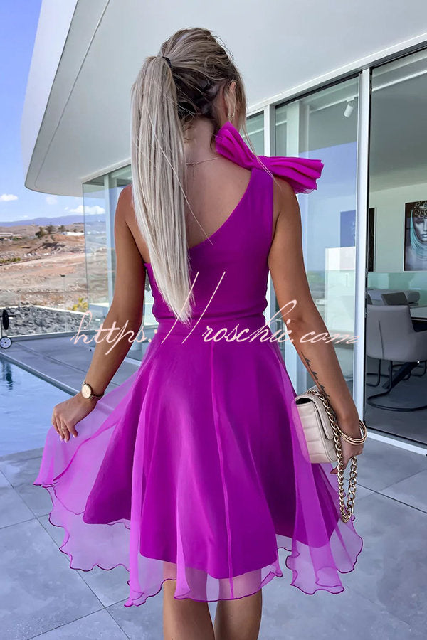 Lifetime Celebrations Tulle One Shoulder Bow Design Mini Dress