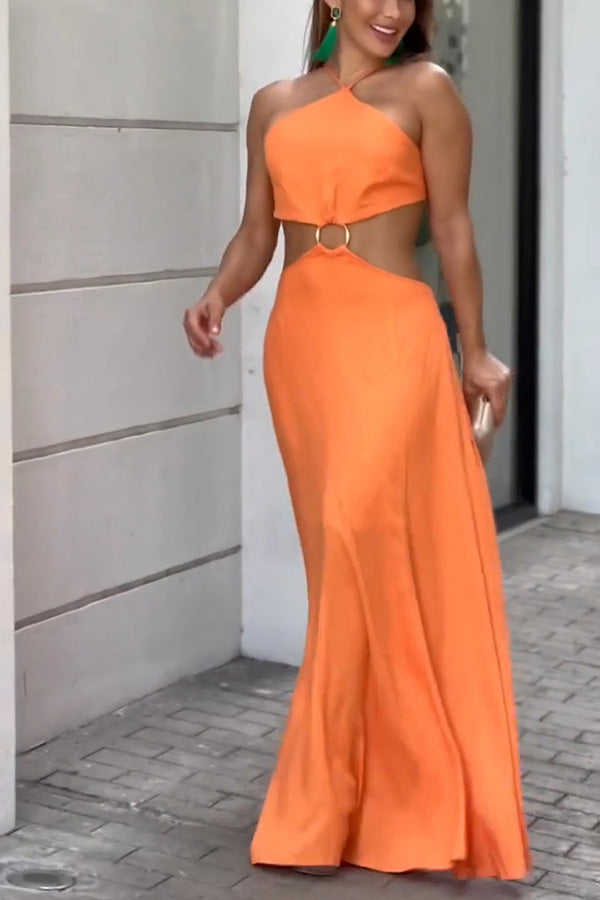 maxi sexy dress sleeveless NEW IDEA Women's Sexy Elegant Pink One-Shoulder Cut-Out Waist Sleeveless Fitted Summer Maxi Dress, Suitable For Night Out, Party, Date And Vacation