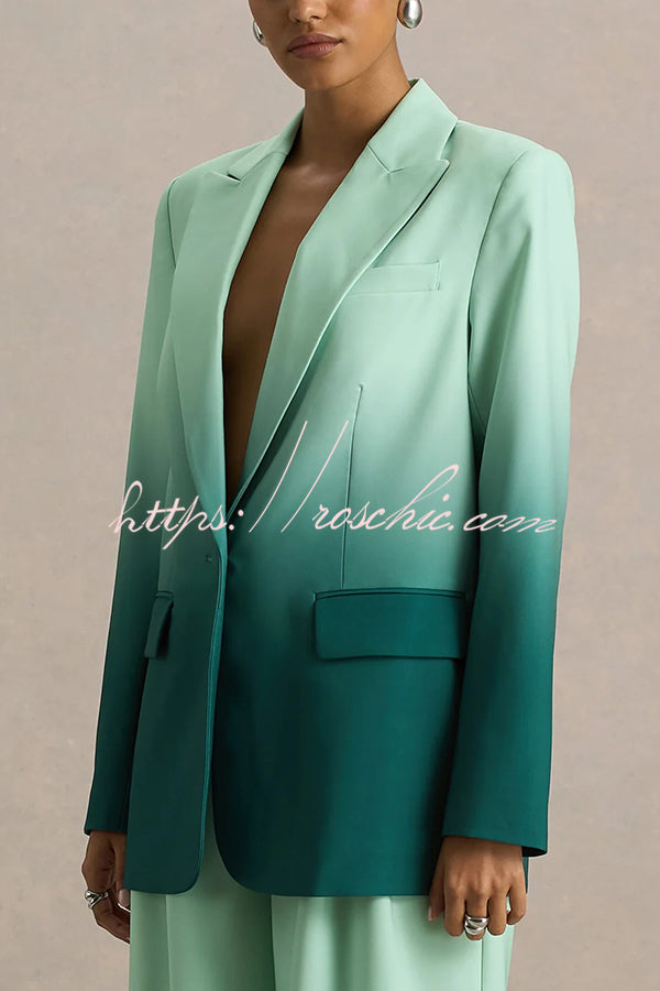 Enya Ombre Print Single Button Long Sleeve Lapel Loose Blazer