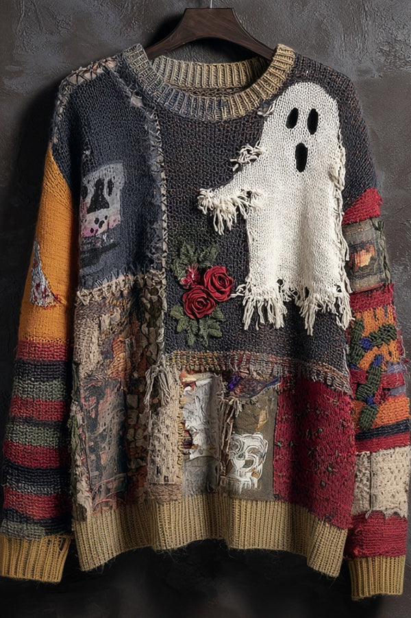 Halloween Print Loose Round Neck Long Sleeve Casual Sweatshirt