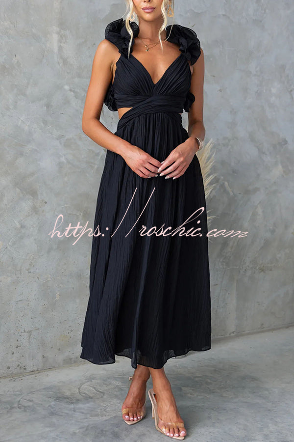 Luxe Lady Floral Ruffle Detail Back Lace-up Elastic Waist Maxi Dress roschic Luxe Lady Floral Ruffle Detail Back Lace-up Elastic Waist Maxi Dress roschic