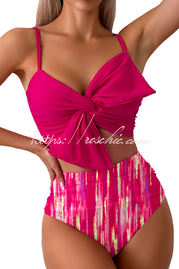 Gracie Bow Twist Design Printed High Rise Bikini Swimsuit