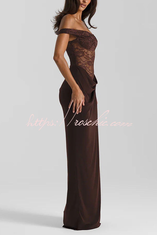 Sexy See-Through Lace Suspender Slim Slit Maxi Dress