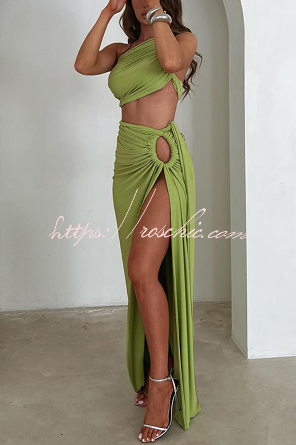 Sexy Backless Bandeau Top and Slim Slit Skirt Set