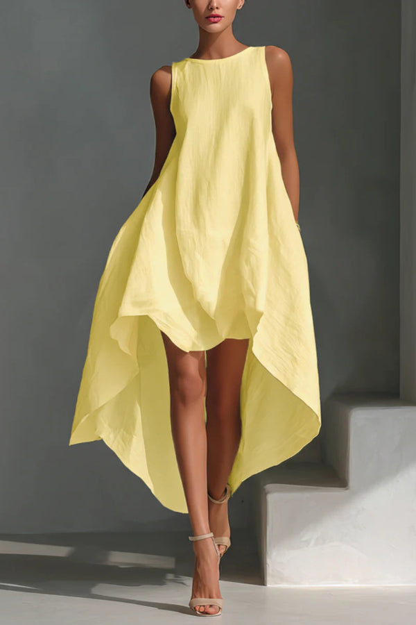 solid color linen dress Cotton Linen Dresses for Women Plus Size Crewneck Half Sleeve Loose Fit Solid  Color Soft Midi Dresses