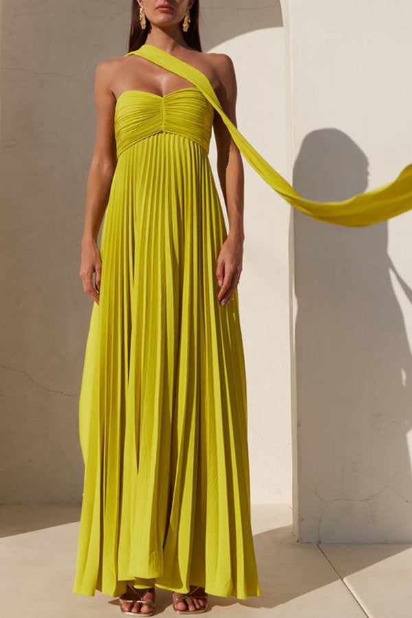 Buy Krema Pleated Tube Maxi Dress with Scarf, M / Yellow online at SR Store Buy Krema Pleated Tube Maxi Dress with Scarf, M / Yellow online at SR Store