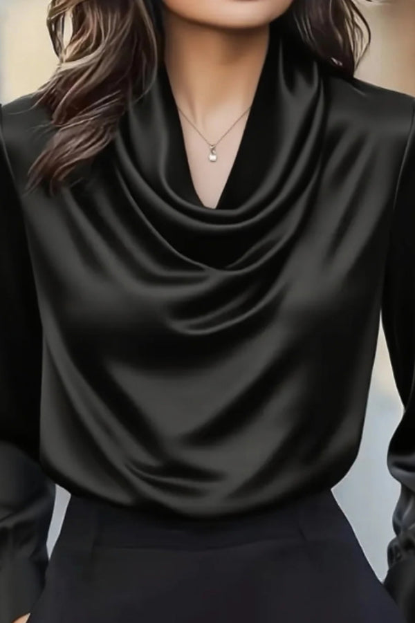 Satin Solid Color Elegant Long Sleeve Casual Shirt