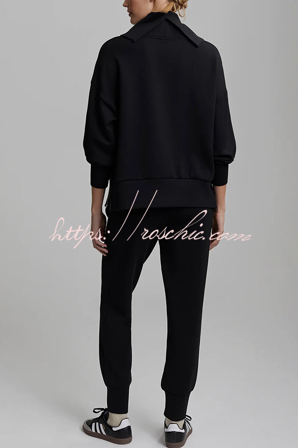 Afternoon Tea Time Turtleneck Side Zipper Sweatshirt and Elastic Waist Pocketed Loose Jogger Set