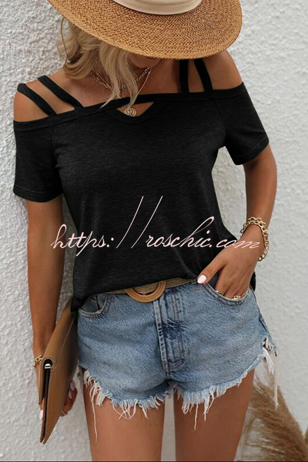 Solid Color Cold Shoulder Casual T-shirt