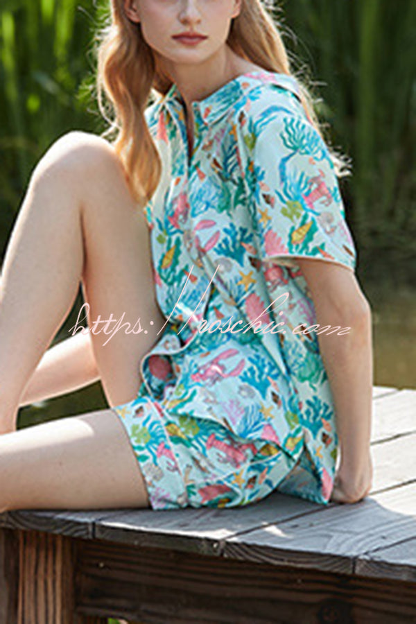 Underwater World Printed Home Shorts Two-piece Set